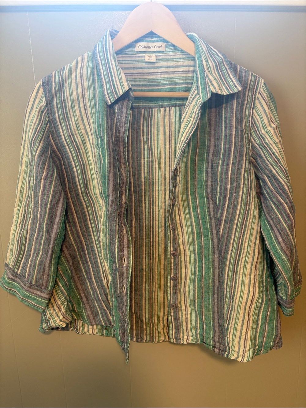 Coldwater Creek Striped Green, Teal & Blue. Button-Up Shirt